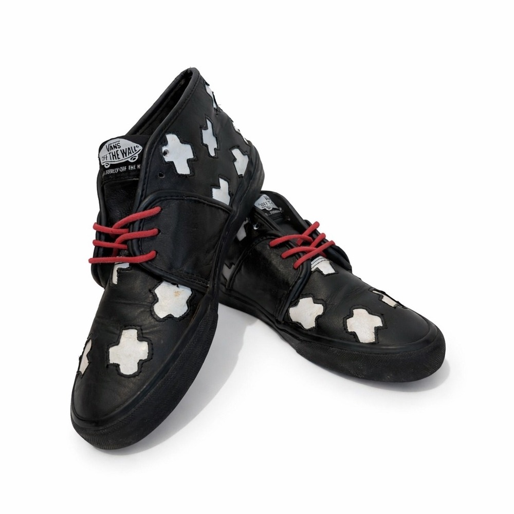 Vans MadeMe Camryn Plus Black Leather White Cross Sneakers Womens 7.5 Rare